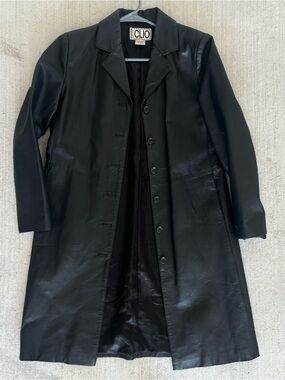 Clio Black Leather Trench Coat